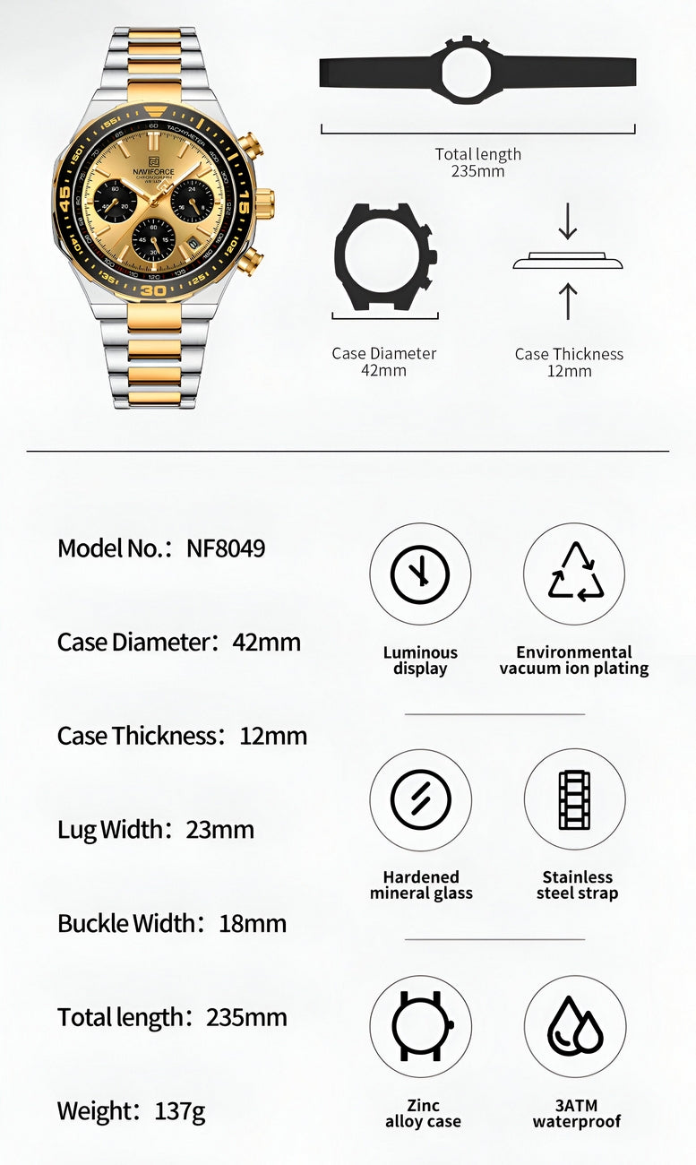 Reloj Naviforce Casual Nf8049 Crono Homb