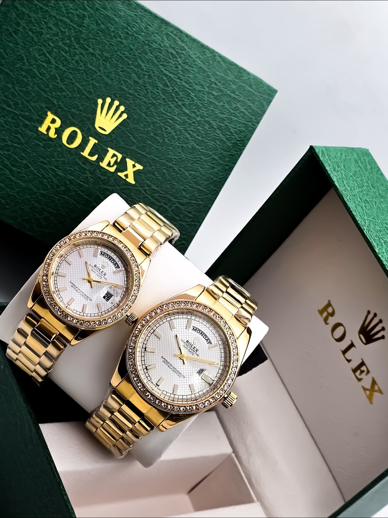Rolex En Pareja Dorado Perlado