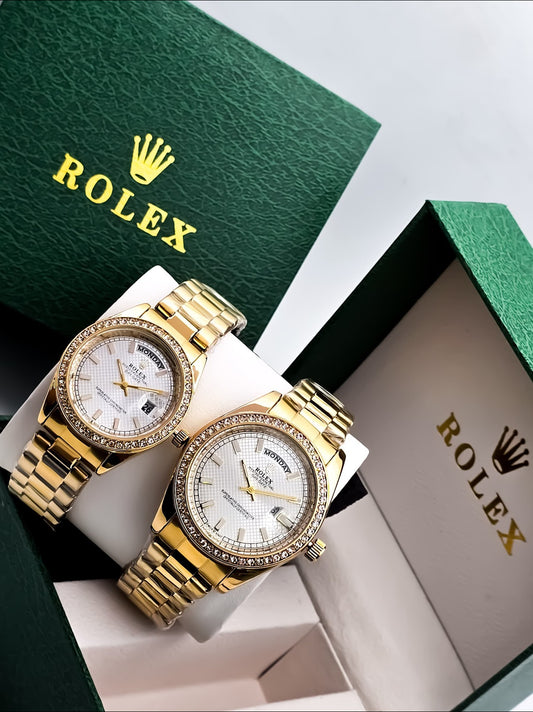 Rolex En Pareja Dorado Perlado