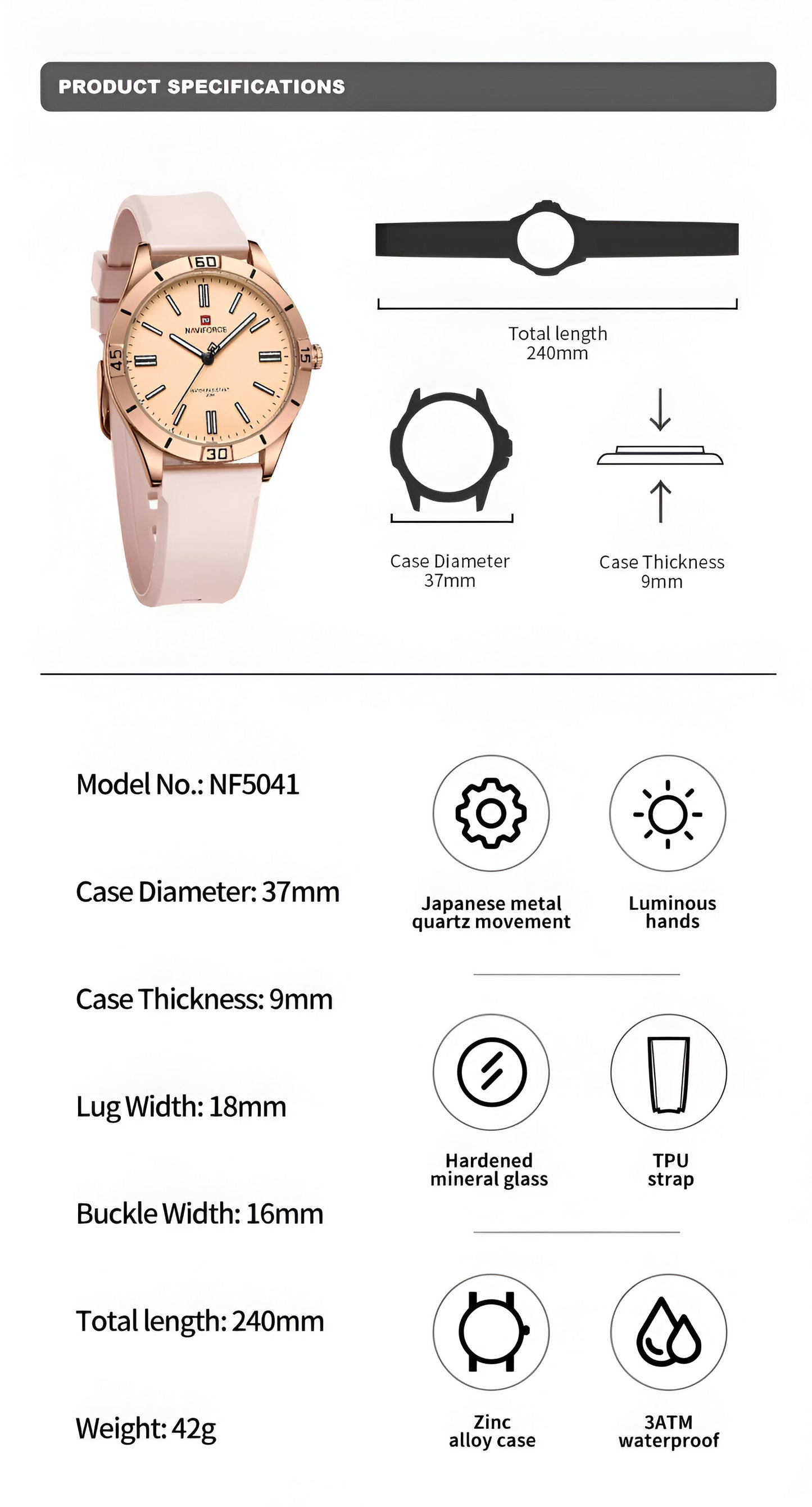 Reloj Naviforce Sport Nf5041 Mujer Goma